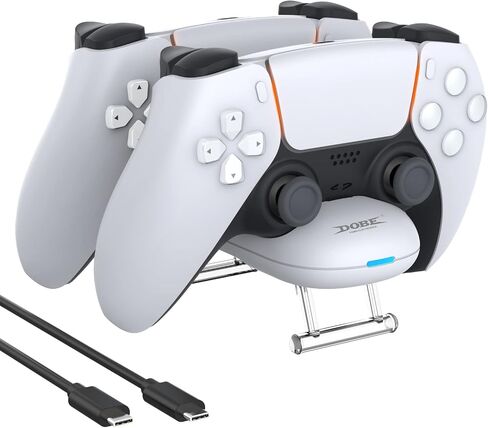 محطة شحن وحدة تحكم PS5 لوحدة تحكم Playstation 5 مع قاعدة شحن مزدوجة شحن سريع PS5 حامل شحن وحدة تحكم مزدوجة (بدون LED) in Kuwait