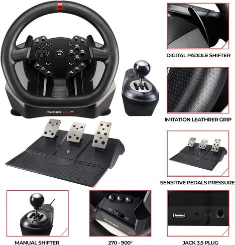 Superdrive - GS950-X 900° steering wheel with manual shifter, 3 pedals and paddle shifters for Xbox Serie X/S, PS4, Xbox One (programmable) in Saudi Arabia