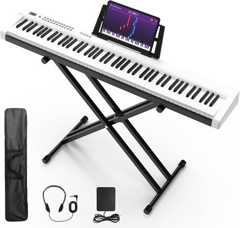 Digital Piano 88 Key Full Size Semi Weighted Electronic Keyboard Piano Set with Stand,Built-In Speakers,Electric Piano Keyboard with Sustain Pedal,Bluetooth,MIDI/USB/MP3 for Beginners Adults in Kuwait