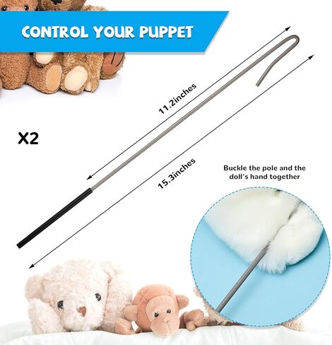 2 Pieces Puppets Rods Arm Control Rod Metal Stainless Steel Puppets Accessory Stick Rubber Protective Sleeve Puppet Rod for Small Ventriloquist Puppet Arm Hand Puppet or Full Body (39 cm/ 15.4 inch) in Saudi Arabia