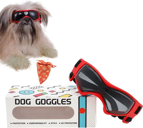 SHAMR Dog Sunglasses Dog Goggles Doggles UV Eye Protection Dog Glasses for Small to Medium Breed, Dust and Water Proof with Soft Frame (Red) in Saudi Arabia