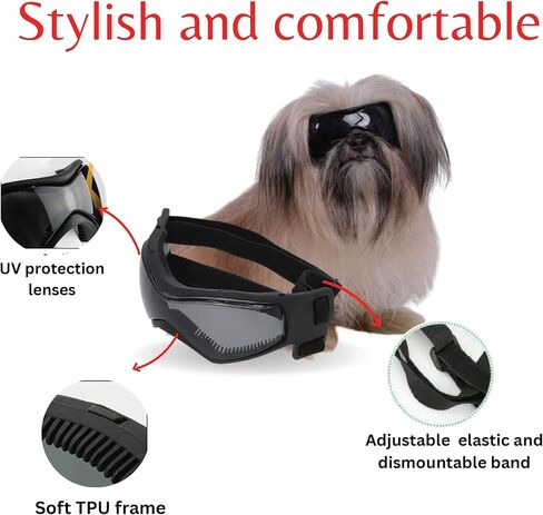 SHAMR Dog Sunglasses Dog Goggles Doggles UV Eye Protection Dog Glasses for Small to Medium Breed, Dust and Water Proof with Soft Frame (Red) in Saudi Arabia