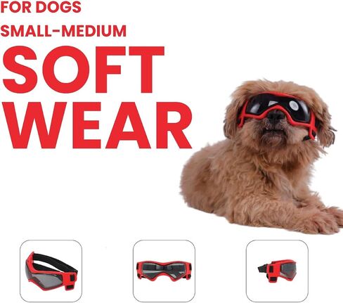 SHAMR Dog Sunglasses Dog Goggles Doggles UV Eye Protection Dog Glasses for Small to Medium Breed, Dust and Water Proof with Soft Frame (Red) in Saudi Arabia