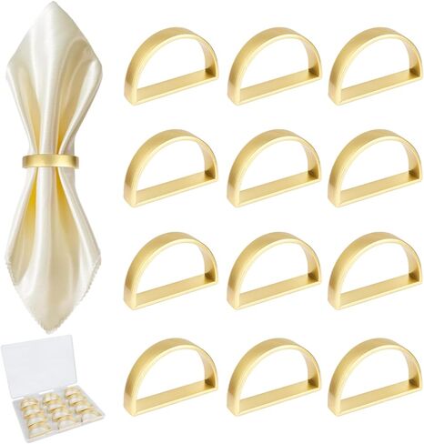 حلقات مناديل من الفولاذ المقاوم للصدأ، حوامل حلقات مناديل معدنية، حامل Yimerlen، أبازيم منديل لعشاء العائلة، الزفاف، الحفلات (نصف دائرة ذهبي غير لامع) 12 قطعة in Kuwait