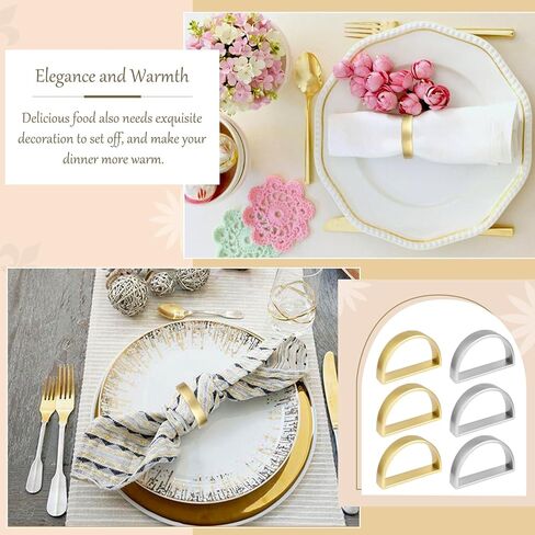 حلقات مناديل من الفولاذ المقاوم للصدأ، حوامل حلقات مناديل معدنية، حامل Yimerlen، أبازيم منديل لعشاء العائلة، الزفاف، الحفلات (نصف دائرة ذهبي غير لامع) 12 قطعة in Kuwait