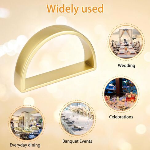 حلقات مناديل من الفولاذ المقاوم للصدأ، حوامل حلقات مناديل معدنية، حامل Yimerlen، أبازيم منديل لعشاء العائلة، الزفاف، الحفلات (نصف دائرة ذهبي غير لامع) 12 قطعة in Kuwait