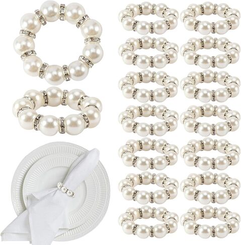 EKDJKK Pearl Napkin Rings Set of 30, Round Napkin Buckles Rhinestone Napkin Rings Holders Elastic Spring Beaded Serviette Rings Buckle for Weddings Home Party Dining Table Decor in Saudi Arabia
