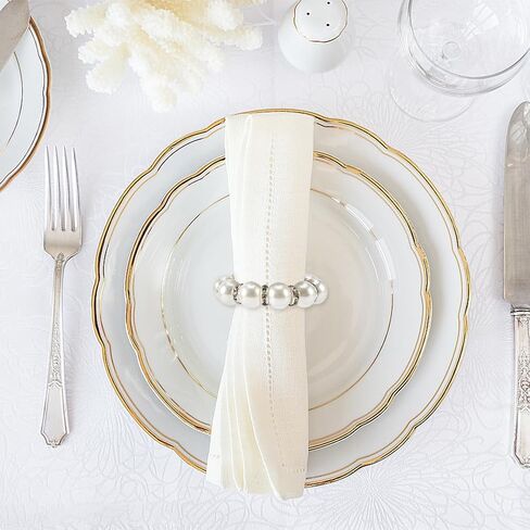 EKDJKK Pearl Napkin Rings Set of 30, Round Napkin Buckles Rhinestone Napkin Rings Holders Elastic Spring Beaded Serviette Rings Buckle for Weddings Home Party Dining Table Decor in Saudi Arabia