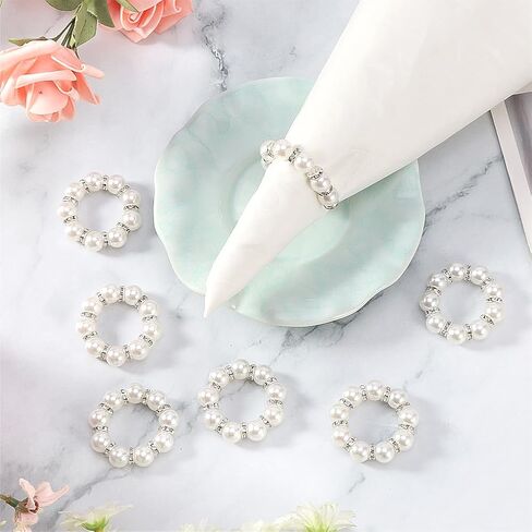 EKDJKK Pearl Napkin Rings Set of 30, Round Napkin Buckles Rhinestone Napkin Rings Holders Elastic Spring Beaded Serviette Rings Buckle for Weddings Home Party Dining Table Decor in Saudi Arabia