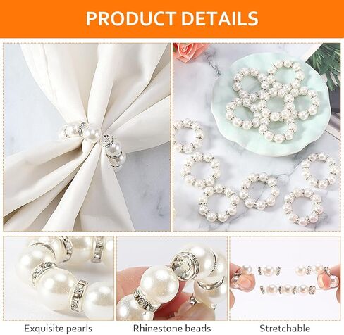 EKDJKK Pearl Napkin Rings Set of 30, Round Napkin Buckles Rhinestone Napkin Rings Holders Elastic Spring Beaded Serviette Rings Buckle for Weddings Home Party Dining Table Decor in Saudi Arabia