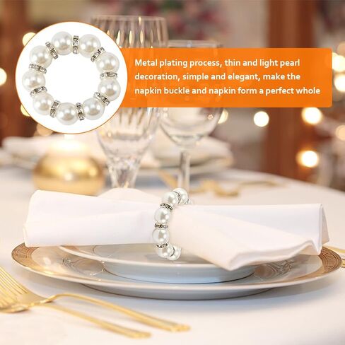 EKDJKK Pearl Napkin Rings Set of 30, Round Napkin Buckles Rhinestone Napkin Rings Holders Elastic Spring Beaded Serviette Rings Buckle for Weddings Home Party Dining Table Decor in Saudi Arabia