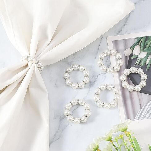 EKDJKK Pearl Napkin Rings Set of 30, Round Napkin Buckles Rhinestone Napkin Rings Holders Elastic Spring Beaded Serviette Rings Buckle for Weddings Home Party Dining Table Decor in Saudi Arabia