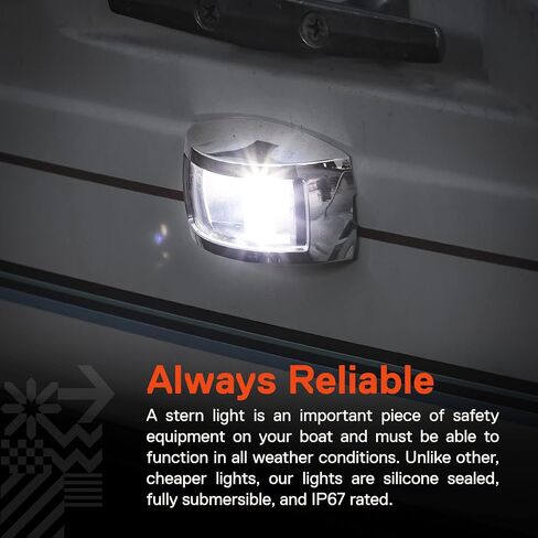 TRUE MODS White Stern LED ضوء الملاحة البحرية [IP67 مقاوم للماء] [معتمد من USCG] [كروم مقاوم للتآكل وABS] رؤية ميل بحري لقارب الصيد واليخت العائم حتى 65.6 بوصة (20 مترًا) in Saudi Arabia