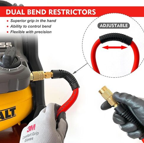 Air Compressor Whip Hose 3/8 Inch x 10 Feet Lead in Hybrid Hose with Fittings, Flexible and Kink Resistant, 1/4" Industrial Quick Coupler and Plug Kit - Red in Saudi Arabia