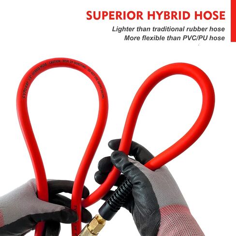 Air Compressor Whip Hose 3/8 Inch x 10 Feet Lead in Hybrid Hose with Fittings, Flexible and Kink Resistant, 1/4" Industrial Quick Coupler and Plug Kit - Red in Saudi Arabia