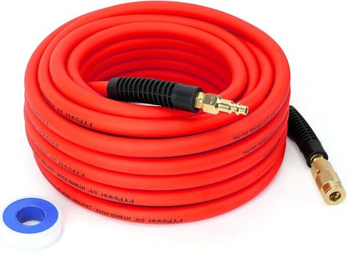 Air Compressor Whip Hose 3/8 Inch x 10 Feet Lead in Hybrid Hose with Fittings, Flexible and Kink Resistant, 1/4" Industrial Quick Coupler and Plug Kit - Red in Saudi Arabia