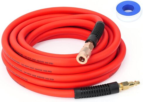 Air Compressor Whip Hose 3/8 Inch x 10 Feet Lead in Hybrid Hose with Fittings, Flexible and Kink Resistant, 1/4" Industrial Quick Coupler and Plug Kit - Red in Saudi Arabia