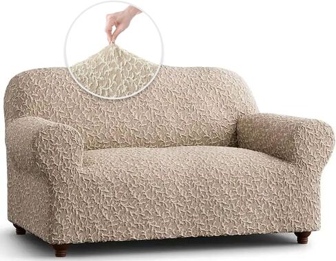 بولاتو من GA.I.CO. غطاء Loveseat - غطاء كرسي كبير الحجم - غطاء أريكة قابل للتمدد - غطاء وسادة منزلق للأريكة - قطعة واحدة من واقي مناسب - مجموعة جاكار ثلاثية الأبعاد - بيج أرتيكو in Saudi Arabia