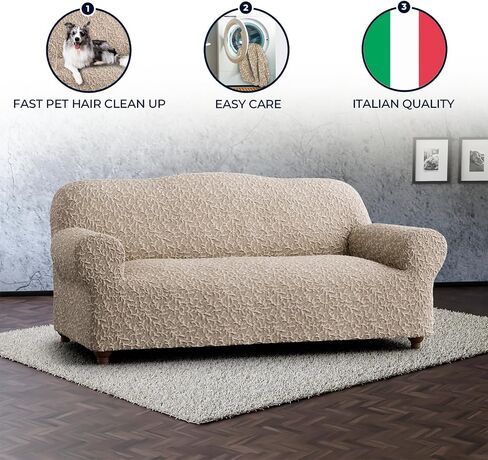 بولاتو من GA.I.CO. غطاء Loveseat - غطاء كرسي كبير الحجم - غطاء أريكة قابل للتمدد - غطاء وسادة منزلق للأريكة - قطعة واحدة من واقي مناسب - مجموعة جاكار ثلاثية الأبعاد - بيج أرتيكو in Saudi Arabia