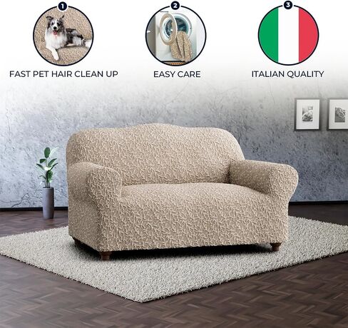 بولاتو من GA.I.CO. غطاء Loveseat - غطاء كرسي كبير الحجم - غطاء أريكة قابل للتمدد - غطاء وسادة منزلق للأريكة - قطعة واحدة من واقي مناسب - مجموعة جاكار ثلاثية الأبعاد - بيج أرتيكو in Saudi Arabia