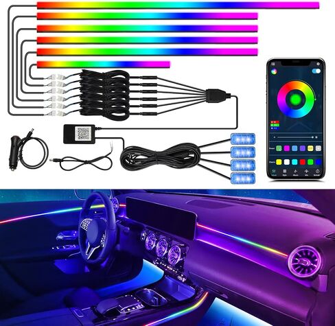 أضواء السيارة الداخلية WEBUPAR Dreamcolor، ملحقات السيارة 6 في 1 أضواء شريط LED للسيارة مع التحكم في التطبيق و213 وضعًا للألوان، مصابيح تزيين السيارة لإكسسوارات السيارات، مجموعات الإضاءة المحيطة بالسيارة النيون in Kuwait