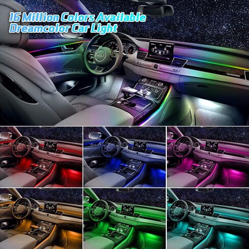 أضواء السيارة الداخلية WEBUPAR Dreamcolor، ملحقات السيارة 6 في 1 أضواء شريط LED للسيارة مع التحكم في التطبيق و213 وضعًا للألوان، مصابيح تزيين السيارة لإكسسوارات السيارات، مجموعات الإضاءة المحيطة بالسيارة النيون in Kuwait