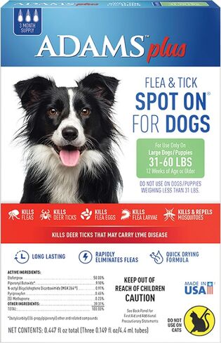 Adams Plus Flea and Tick Spot On for Dogs, Medium Dog Flea Treatment, 15-30 Pounds, 3 Month Supply in Saudi Arabia