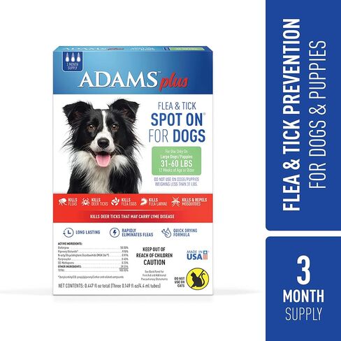 Adams Plus Flea and Tick Spot On for Dogs, Medium Dog Flea Treatment, 15-30 Pounds, 3 Month Supply in Saudi Arabia