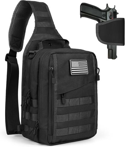 HAOMUK Tactical Sling Bag Backpack for Men with Pistol Holster Military Shoulder Crossbody Bag for Concealed Carry - Black in Saudi Arabia