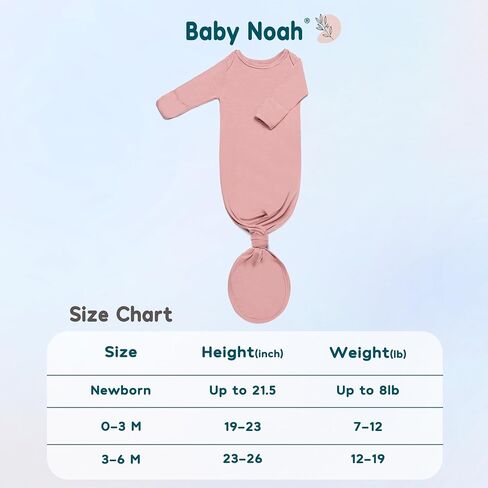 2PK Ultra Soft Knotted Newborn Sleep Gown for Baby Girls Boy- Coming Home Hospital Outfit with Hat, Bow, Clip & Drool Bib Set in Kuwait