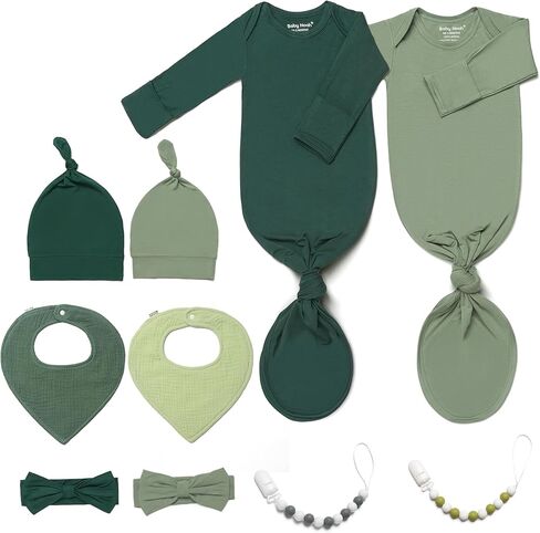 ثوب نوم حديث الولادة معقود فائق النعومة من قطعتين للفتيات الصغيرات والأولاد - ملابس المستشفى القادمة إلى المنزل مع قبعة وفيونكة ومشبك ومريلة لعاب in Kuwait