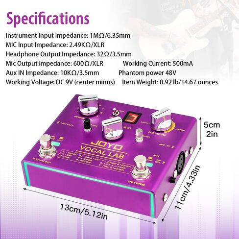 JOYO Vocal Harmony Pedal with 9 Vocal Harmony Effects, 12-Key, 3 Reverb Models for Singer and Guitarist Singing (Vocal Lab R-16) in Saudi Arabia