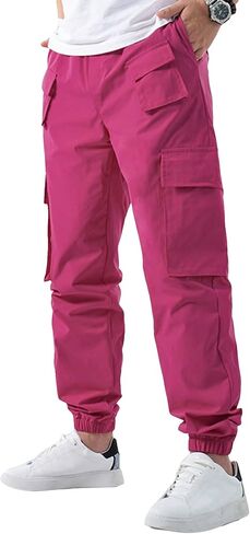 OYOANGLE Men's Drawstring Waist Flap Pocket Jogger Cargo Pants Streetwear Long Trousers with Pocket in Kuwait