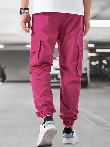 OYOANGLE Men's Drawstring Waist Flap Pocket Jogger Cargo Pants Streetwear Long Trousers with Pocket in Kuwait