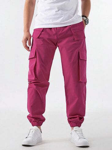 OYOANGLE Men's Drawstring Waist Flap Pocket Jogger Cargo Pants Streetwear Long Trousers with Pocket in Kuwait