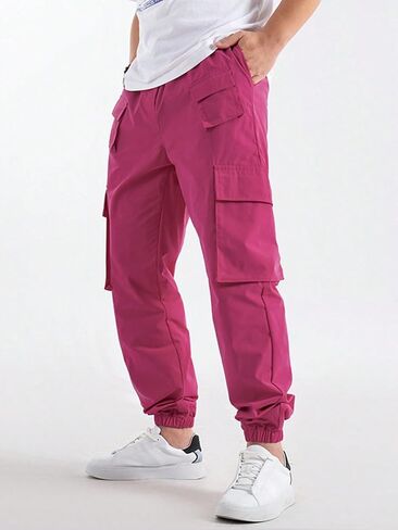 OYOANGLE Men's Drawstring Waist Flap Pocket Jogger Cargo Pants Streetwear Long Trousers with Pocket in Kuwait