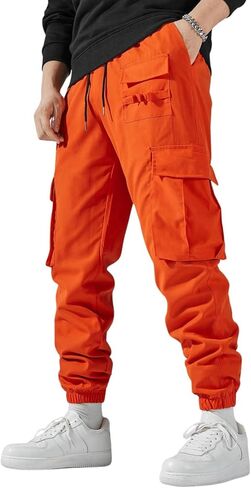OYOANGLE Men's Drawstring Waist Flap Pocket Jogger Cargo Pants Streetwear Long Trousers with Pocket in Kuwait