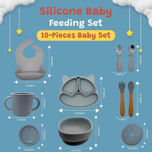 Toddler Plates - Baby Plates and Utensils Set - Baby Plates Set - Toddler dishes - Baby Suction Plates - Baby Silicone Plates - Toddler Plates and Bowls Set -Baby Plates and Bowls Set. (BLUE) in Saudi Arabia