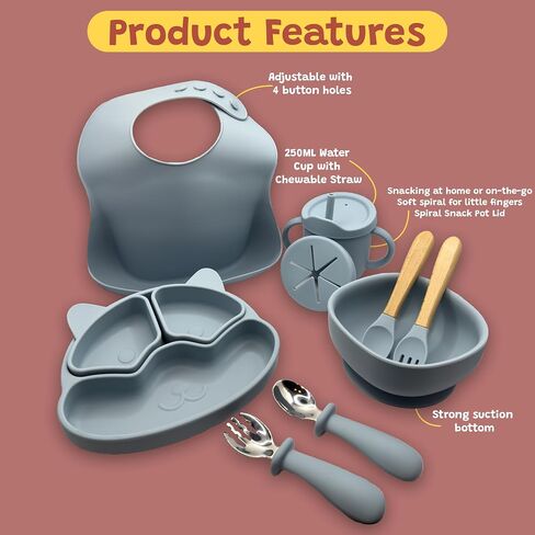 Toddler Plates - Baby Plates and Utensils Set - Baby Plates Set - Toddler dishes - Baby Suction Plates - Baby Silicone Plates - Toddler Plates and Bowls Set -Baby Plates and Bowls Set. (BLUE) in Saudi Arabia