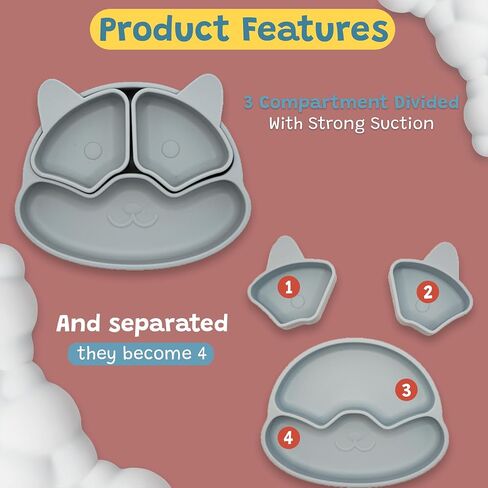 Toddler Plates - Baby Plates and Utensils Set - Baby Plates Set - Toddler dishes - Baby Suction Plates - Baby Silicone Plates - Toddler Plates and Bowls Set -Baby Plates and Bowls Set. (BLUE) in Saudi Arabia