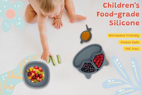 Toddler Plates - Baby Plates and Utensils Set - Baby Plates Set - Toddler dishes - Baby Suction Plates - Baby Silicone Plates - Toddler Plates and Bowls Set -Baby Plates and Bowls Set. (BLUE) in Saudi Arabia