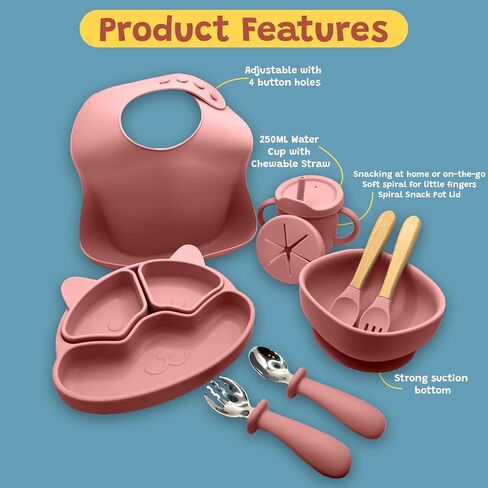 Toddler Plates - Baby Plates and Utensils Set - Baby Plates Set - Toddler dishes - Baby Suction Plates - Baby Silicone Plates - Toddler Plates and Bowls Set -Baby Plates and Bowls Set. (BLUE) in Saudi Arabia