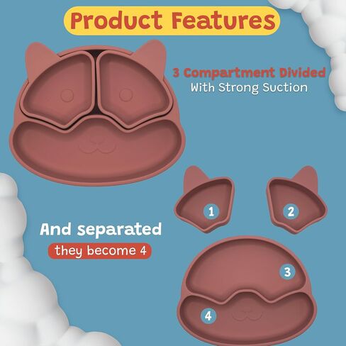 Toddler Plates - Baby Plates and Utensils Set - Baby Plates Set - Toddler dishes - Baby Suction Plates - Baby Silicone Plates - Toddler Plates and Bowls Set -Baby Plates and Bowls Set. (BLUE) in Saudi Arabia