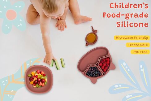 Toddler Plates - Baby Plates and Utensils Set - Baby Plates Set - Toddler dishes - Baby Suction Plates - Baby Silicone Plates - Toddler Plates and Bowls Set -Baby Plates and Bowls Set. (BLUE) in Saudi Arabia