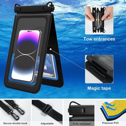 حقيبة هاتف كبيرة مقاومة للماء، مساحة مزدوجة [9.8"، IPX8,2 Pack] حافظة هاتف مقاومة للماء مع حبل قابل للتعديل للهاتف الجاف وحقيبتين لهاتف iPhone 14 13 12 Pro Max Galaxy S22 21 20 Plus (أسود/أخضر) in Saudi Arabia