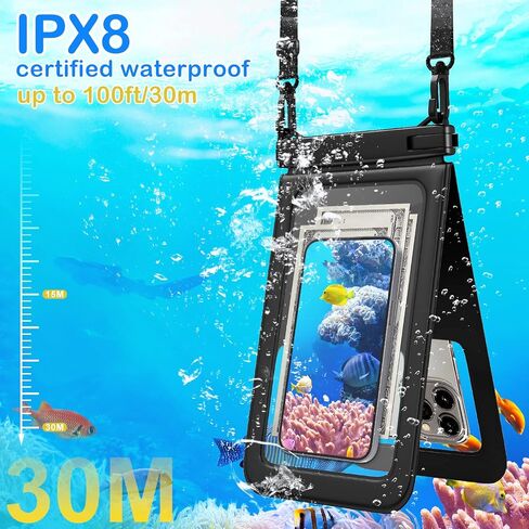حقيبة هاتف كبيرة مقاومة للماء، مساحة مزدوجة [9.8"، IPX8,2 Pack] حافظة هاتف مقاومة للماء مع حبل قابل للتعديل للهاتف الجاف وحقيبتين لهاتف iPhone 14 13 12 Pro Max Galaxy S22 21 20 Plus (أسود/أخضر) in Saudi Arabia