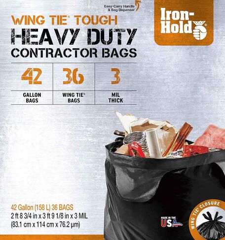 Iron-Hold-1416607 42 Gallon 3 mil Wing Tie Black Heavy Duty Trash Bag 36ct in Saudi Arabia