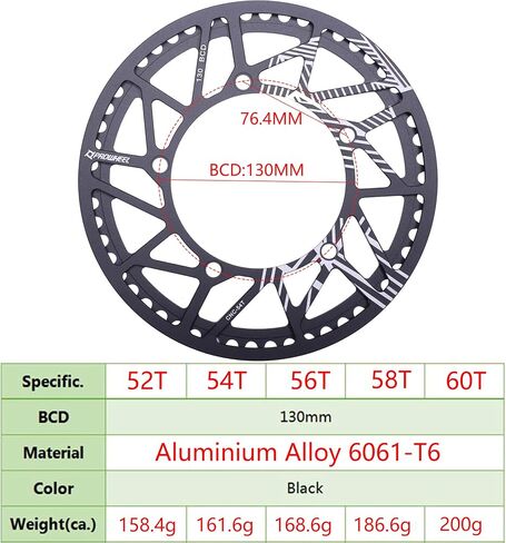 PROWHEEL Universal Bike Chainring,52T/54T/56T/58T/60T BCD 130mm CNC Laser Engraving Bike Chainring with Chain Guard for 6 to 12 Speed MTB,EBike,Road Bike,City Bike,Folding Bike,Cargo in Saudi Arabia