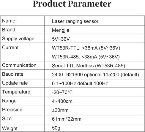 MJ53R-TTL TOF10120 4-400 سنتيمتر الليزر تتراوح الاستشعار المسافة وحدة وقت الرحلة TOF UART الناتج 5-36 فولت in Saudi Arabia