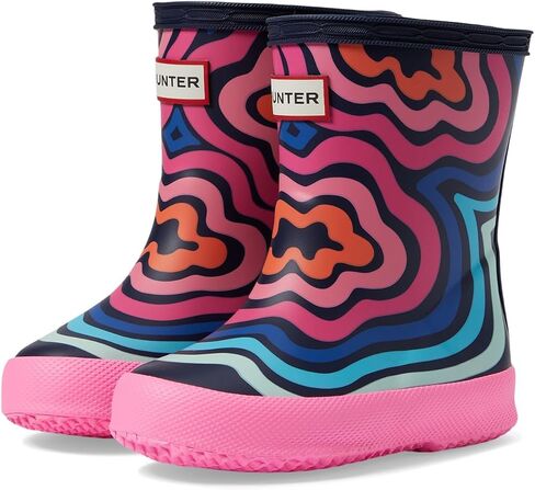 حذاء Hunter Girls Original First Classic Wave Print Boot (طفل صغير/طفل كبير) مطر، أزرق مموج، 7 ضيق in Saudi Arabia